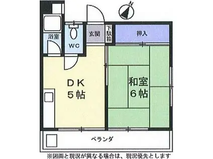 大横マンション(1DK/4階)の間取り写真