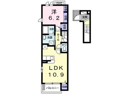 ポルト ボヌ-ル(1LDK/2階)の間取り写真