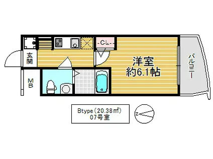 TLRレジデンス高井田(1K/7階)の間取り写真