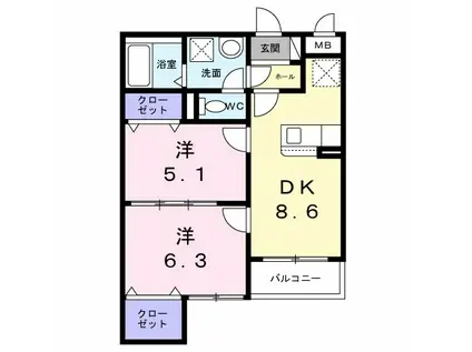 ヴェルナール赤羽(2DK/2階)の間取り写真
