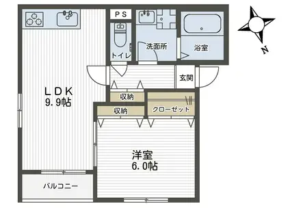 ロイヤルオーク3(1LDK/2階)の間取り写真