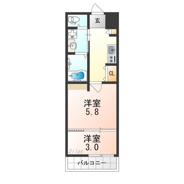 シーエムアンイースト(2K/2階)の間取り写真