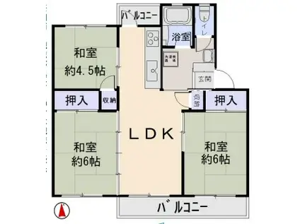 新金岡三丁壱番第六棟(3LDK/2階)の間取り写真