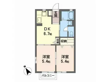 アルカディアII(2DK/1階)の間取り写真