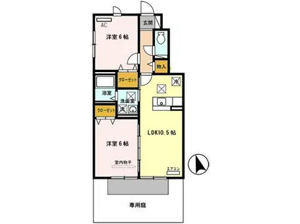 ルミエール岩橋A棟(2LDK/1階)の間取り写真