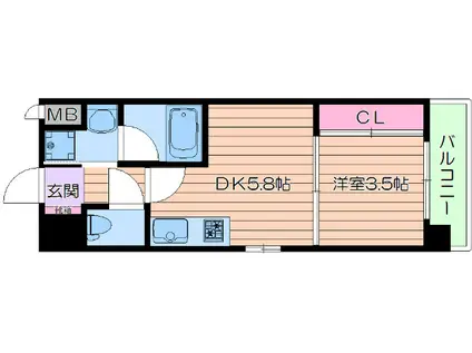 MCOURT江坂(1DK/2階)の間取り写真