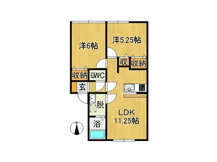 ピュアハウス山王A(2LDK/1階)の間取り写真