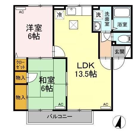 アムールA棟(2LDK/1階)の間取り写真