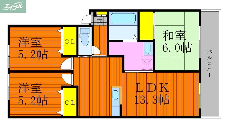 ラ・パルテール下中野 壱番館(3LDK/2階)の間取り写真