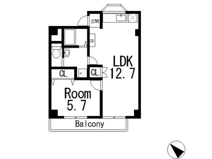 開花エレガンス(1LDK/2階)の間取り写真