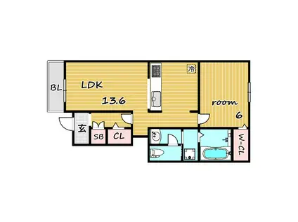 アプリーコカーサセイA(1LDK/1階)の間取り写真