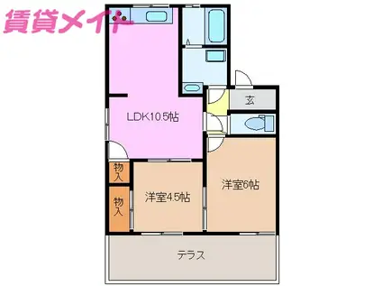 フレグランスベル菰野B棟(2LDK/1階)の間取り写真