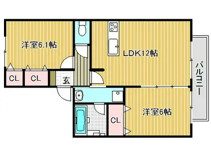 カーサ・グランデ(2LDK/1階)の間取り写真