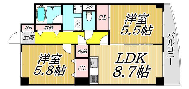パークモダン伊丹(2LDK/5階)の間取り写真