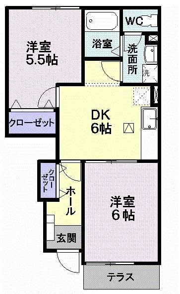 プリマベーラ(2DK/1階)の間取り写真