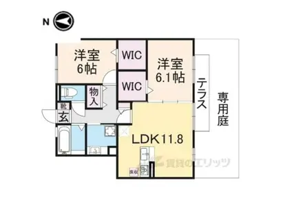 四季の風B棟(2LDK/1階)の間取り写真