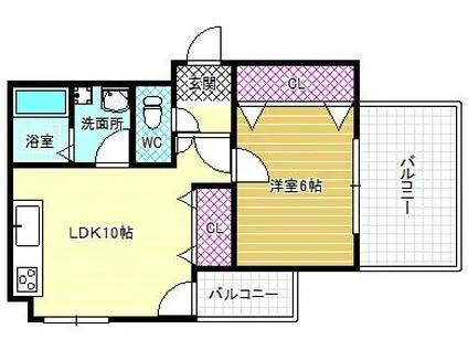 ウィズテリア誉田(1LDK/4階)の間取り写真