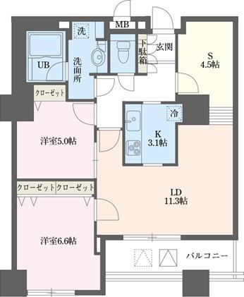 ドゥーエ横浜駅前(2SLDK/21階)の間取り写真