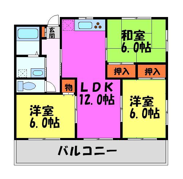 クレーヴィルM(3LDK/2階)の間取り写真
