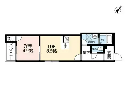 カーサ南福岡(1LDK/2階)の間取り写真