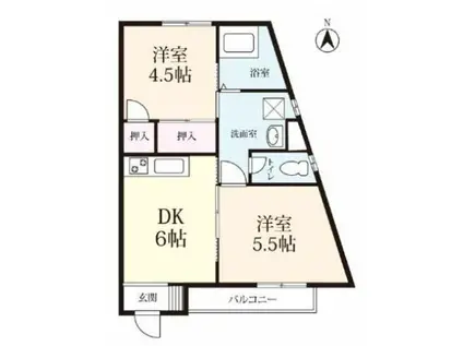 アパートメント日の隈(2DK/2階)の間取り写真