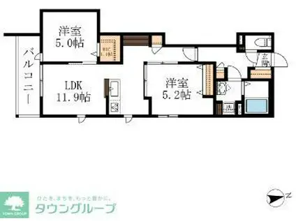 GRACE KAWASAKI DAISHI(2LDK/4階)の間取り写真