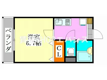 ロングインA(1K/2階)の間取り写真