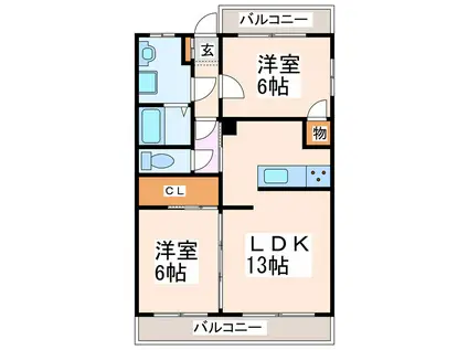 マルカハイツB・C(2LDK/3階)の間取り写真