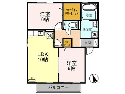 ルピナス明里橋B棟(2LDK/2階)の間取り写真