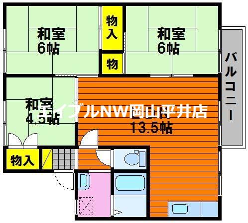 雨あがりの虹B棟(3LDK/1階)の間取り写真