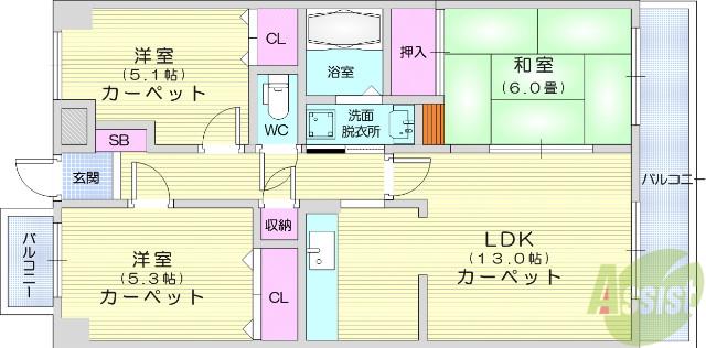 グローリィハイツNO2(3LDK/7階)の間取り写真