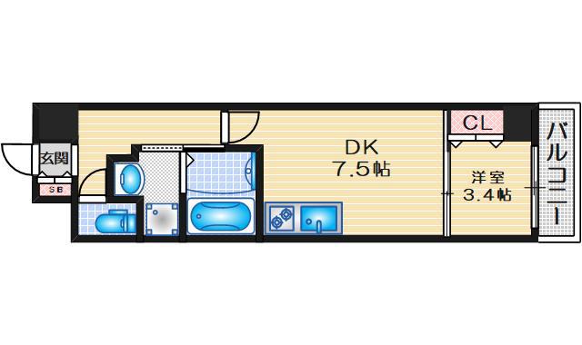 リブネスコート江坂II(1DK/3階)の間取り写真