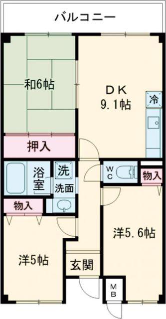 ジュネス東生駒(3DK/1階)の間取り写真
