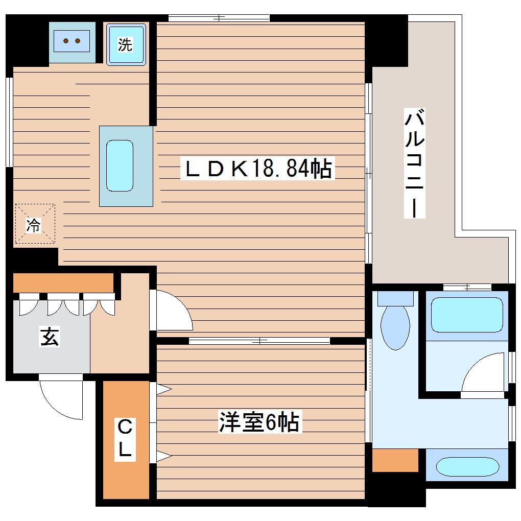 アーバンレジデンス勾当台(1LDK/5階)の間取り写真