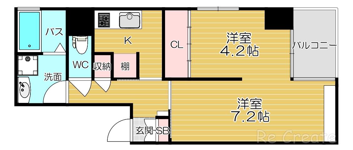 SETA PIENA夕陽丘(2K/1階)の間取り写真