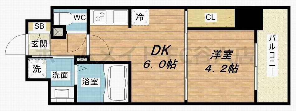 S-RESIDENCE阿波座ウエスト(1DK/4階)の間取り写真