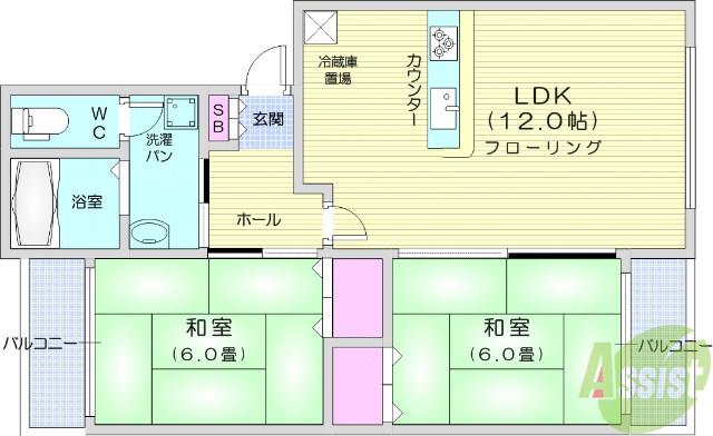 チェスナットコートⅡ(2LDK/2階)の間取り写真
