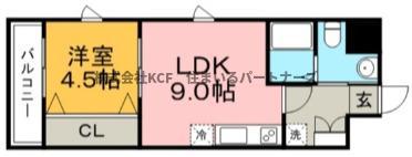 ルネッサンス21久留米六ツ門(1DK/5階)の間取り写真