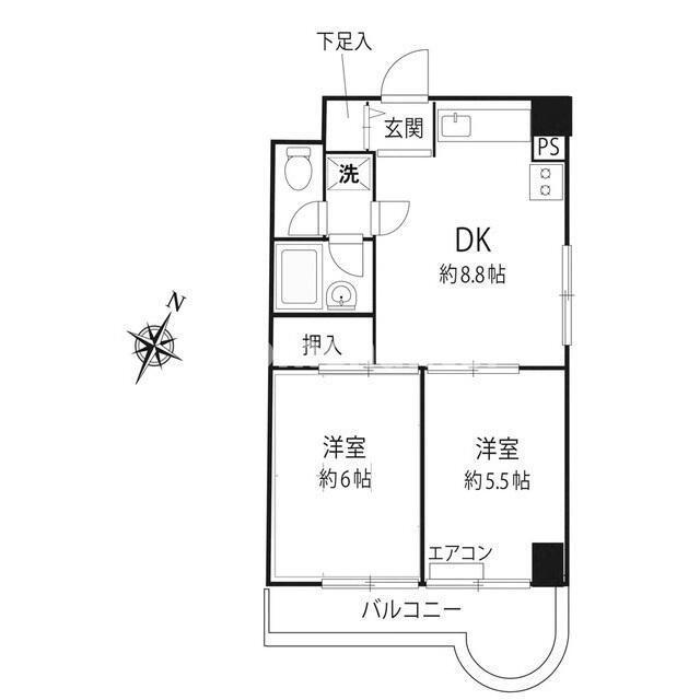 ヴィラにしむら(2DK/6階)の間取り写真