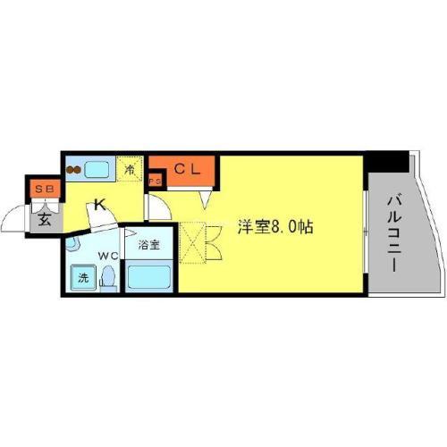 AFFLUENCE難波(1K/9階)の間取り写真