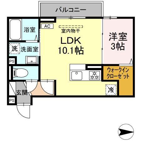 サンフィット B棟(1LDK/2階)の間取り写真
