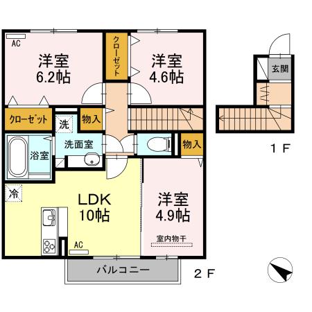 グランシャリオ山ノ神(3LDK/2階)の間取り写真