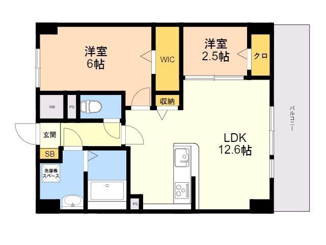 ニュークリエイト若久(2LDK/5階)の間取り写真