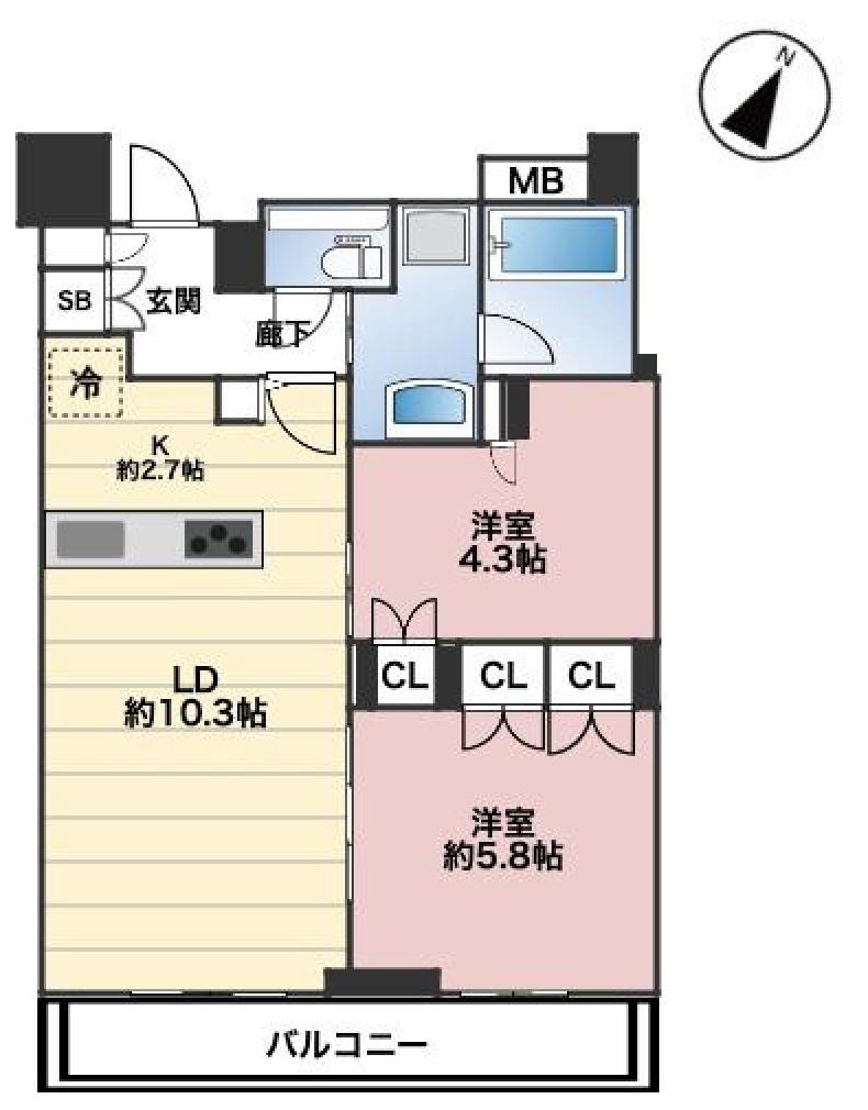 グランリビオ表参道(2LDK/4階)の間取り写真