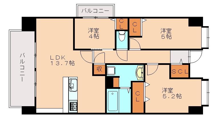 プラトウズ仲原(3LDK/6階)の間取り写真