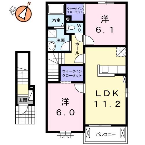 クラール名東 B(2LDK/2階)の間取り写真