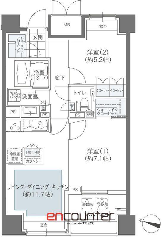 メゾンカルム本郷(2LDK/12階)の間取り写真