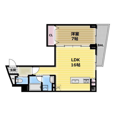 プレミアム長瀬(1LDK/3階)の間取り写真
