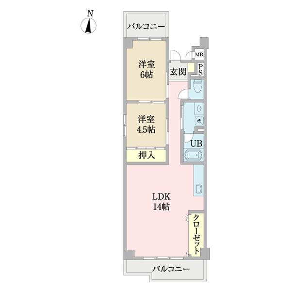 グランディII中百舌鳥(2LDK/4階)の間取り写真