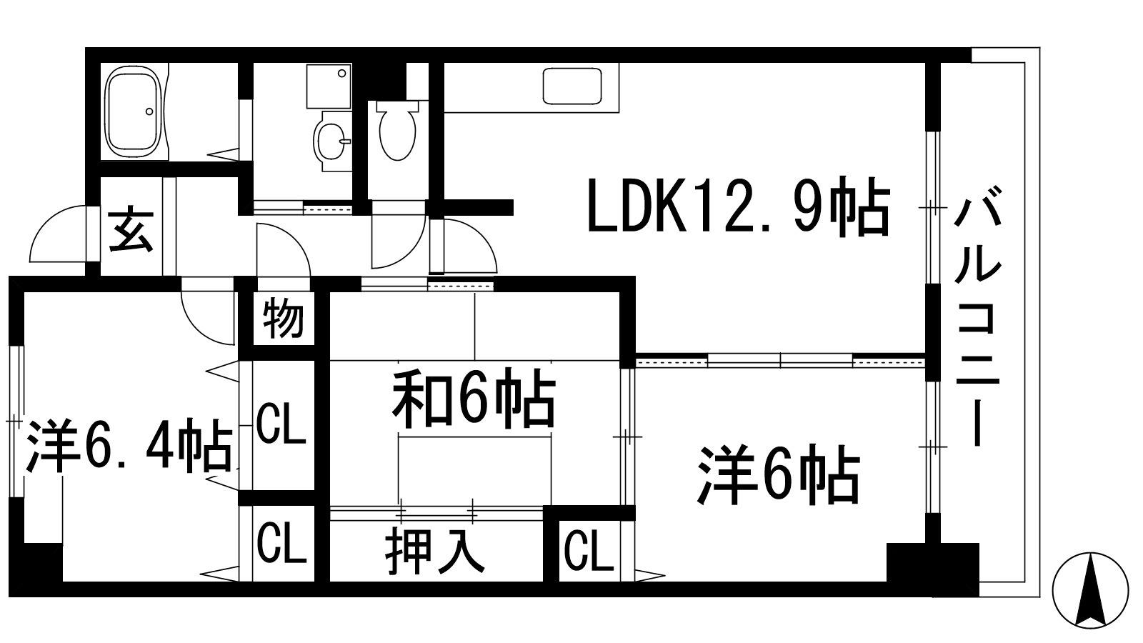 グレース門戸荘(3LDK/5階)の間取り写真